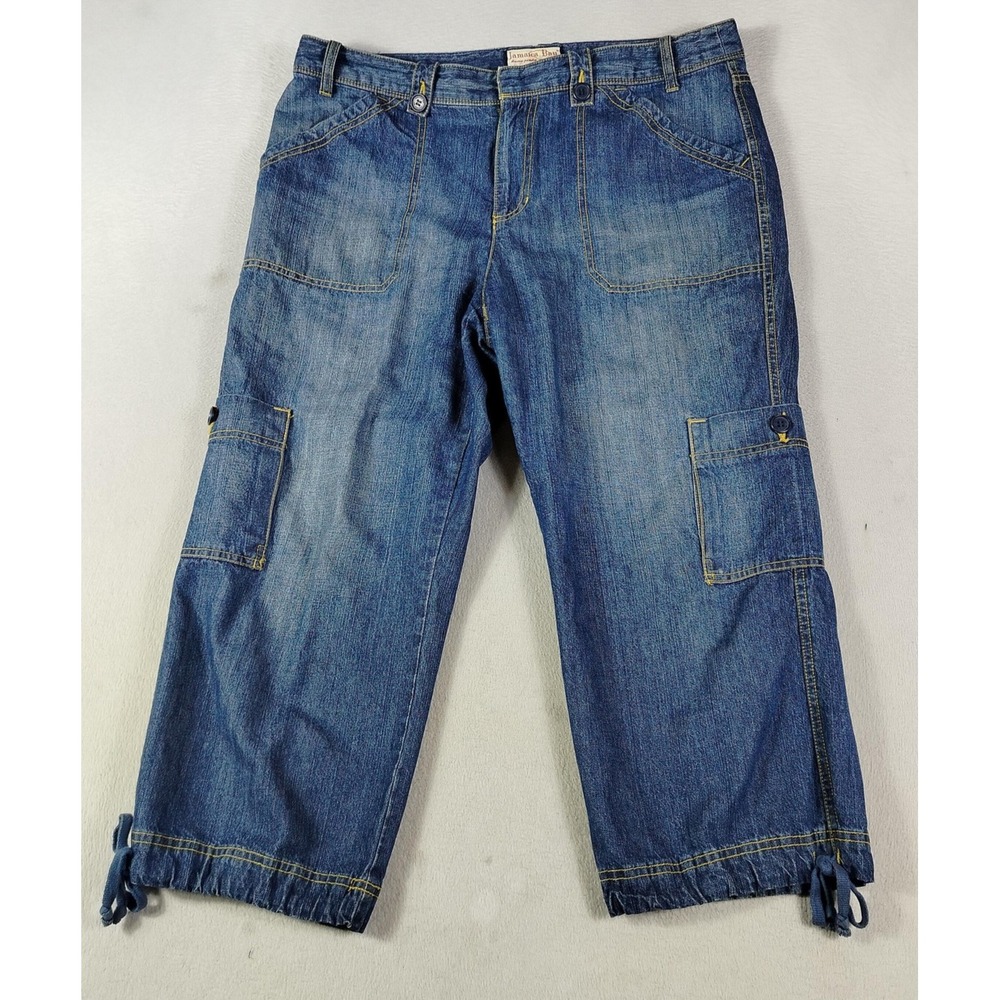 Jamaica Bay Cargo Capri Jeans Womens 16 Blue Medium Wash Mid Rise Relaxed